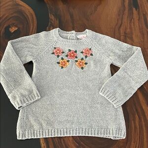 Little Lass Light Gray Sweater with Colorful Floral Accents